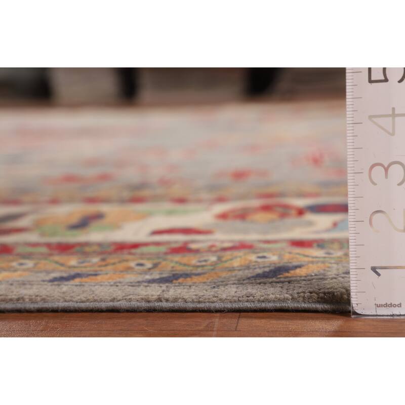 Grey Traditional Kazak Rug Hand-Knotted Wool Carpet - 9'7" x 13'2"