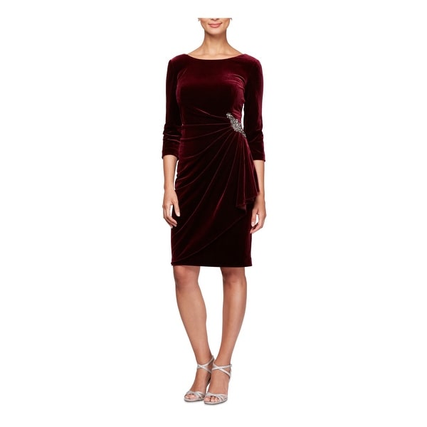 ALEX EVENINGS Burgundy 3/4 Sleeve Knee Length Sheath Dress Size 16W. Opens flyout.