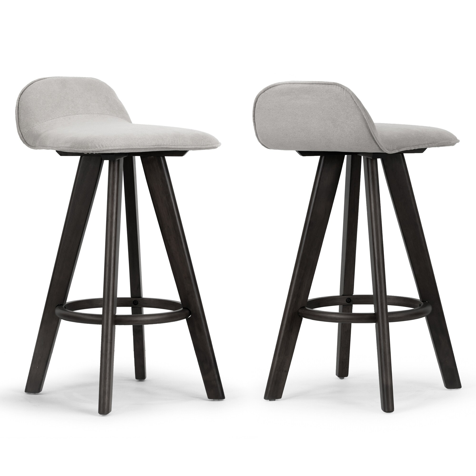Set of Asta Black Rubberwood Barstool with Low Back Fabric Seat