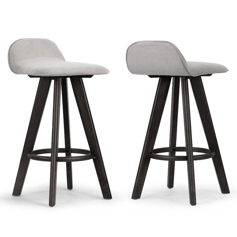Set of 2 Asta Black Rubberwood Counter Stool with Low Back Fabric Seat