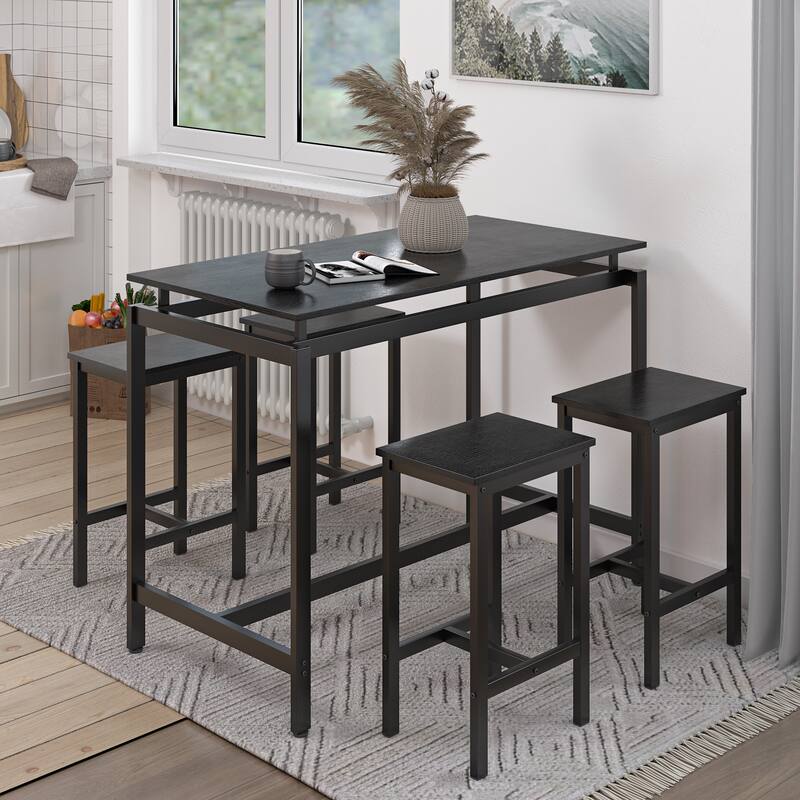 5 Pieces Dining Table Set for 4, Bar Table Set with 4 Bar Stools Counter Height Bar Table and Chairs Set