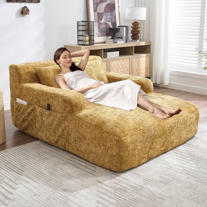 Futon Sofa Bed,3-in-1 Multi-Functional Corduroy Sleeper Couch Pull-Out Bed,Adjustable Backrest and Pillows,Convertible Sofa Bed - Yellow