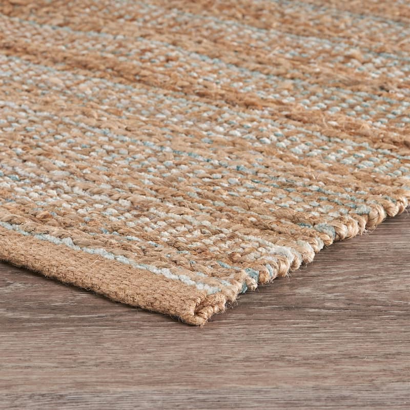 Sevita Organic Jute Geometric Area Rug, Blue and Medium Blue