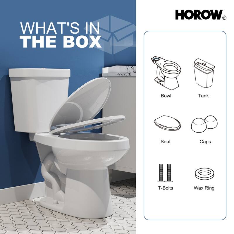 HOROW 2 Piece ADA Height Dual Flush Elongated Toilet White 1.1/1.6 GPF Strong Flush Soft Close Seat - 17 Inch