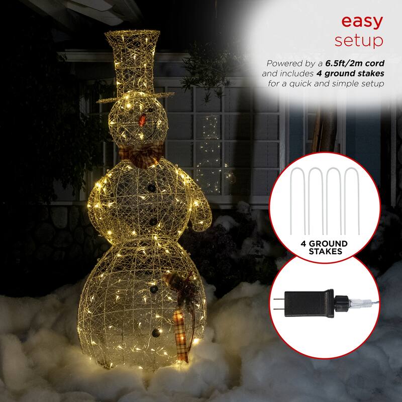 Alpine Corporation Gold Wire Holiday Décor Snowman with Warm White LED Lights