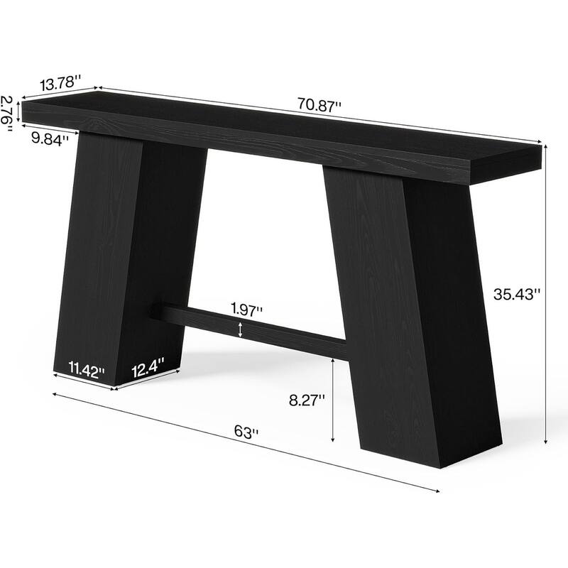 70.8-Inch Black MDF Entryway Table, Modern Sofa Table Behind Couch with Sturdy Legs