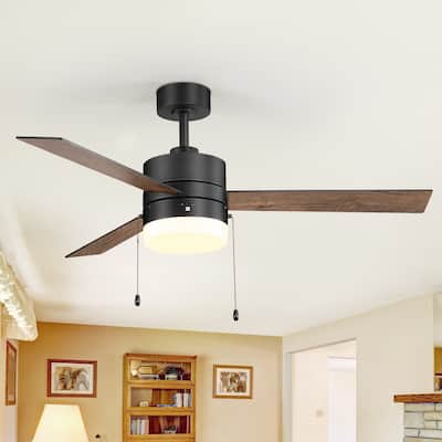 52" Traditonal Ceiling Fan with Light and Pull Chain (3 Reversible Blades)