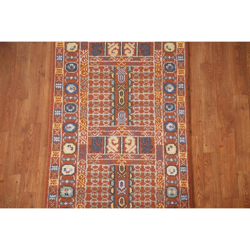 Orange Khotan Runner Rug Hand-Knotted Wool Carpet - 2'6"x 8'0"