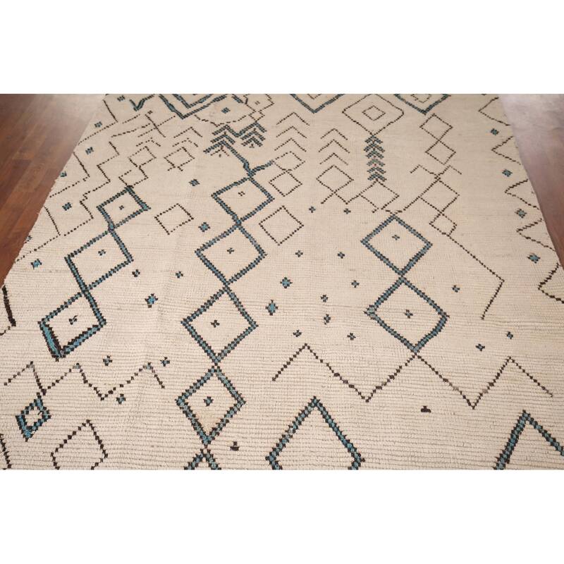 Geometric Ivory Moroccan Area Rug Handmade Wool Carpet - 5'9"x 9'6"