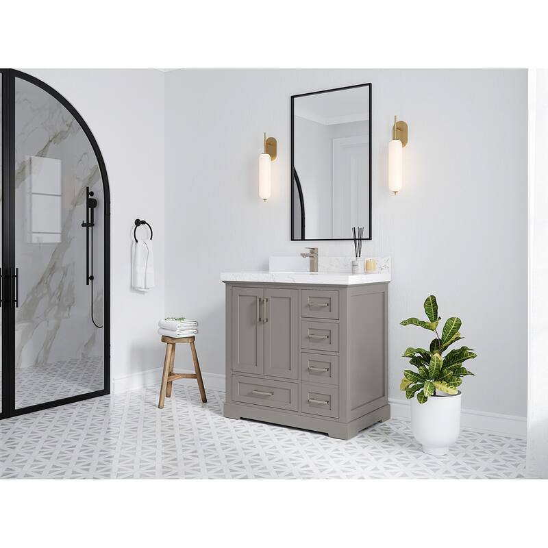 Willow Collections 36 x 22 Boston Left Offset Sink Bathroom Vanity with Quartz or Marble Countertop