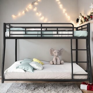 Metal Full XL Over Queen Floor Bunk Bed with Sloping Ladder, Space-Saving Design, Black