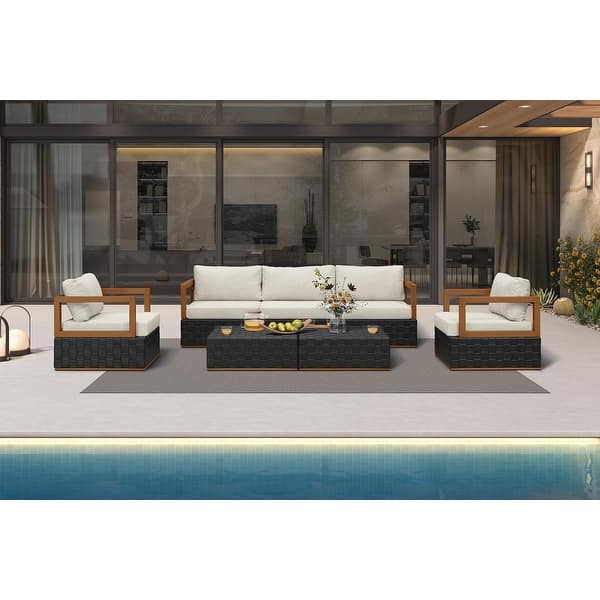 slide 2 of 36, PURPLE LEAF GLFSF Black sofa with white seat Outdoor Couch for Yard Porch Deck Patio Conversation Sets