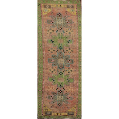 Hand Knotted Oriental 100% Wool Carpet Traditional Geometric Oranges & Rust Ardebil Runner Rug - 9' 10'' X 3' 3''