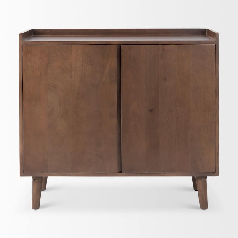Lillie Medium Brown Solid Wood w/ Doors & Tray Top Accent Cabinet