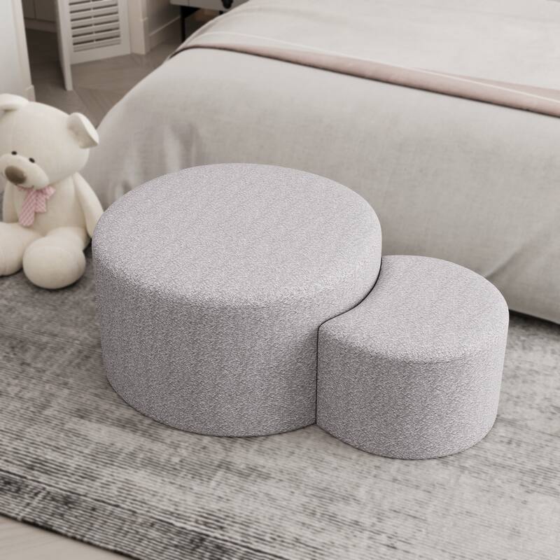Upholstered Nesting Coffee Table Set of 2, Round Fabric Coffee Tables, Modern Side Tables Accent End Table Footrest Ottoman