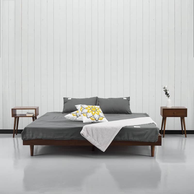 Modern Wooden Platform Bed Frame with Floating Design