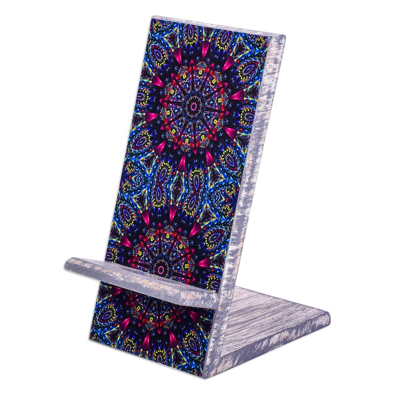 Novica Handmade Crazy Kaleidoscope Wood Phone Stand