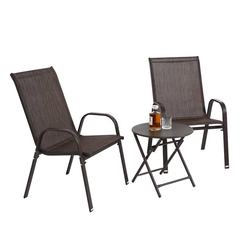 3-Piece Patio Bistro Set w/ 2 Camping Chairs, Steel Top Folding Table