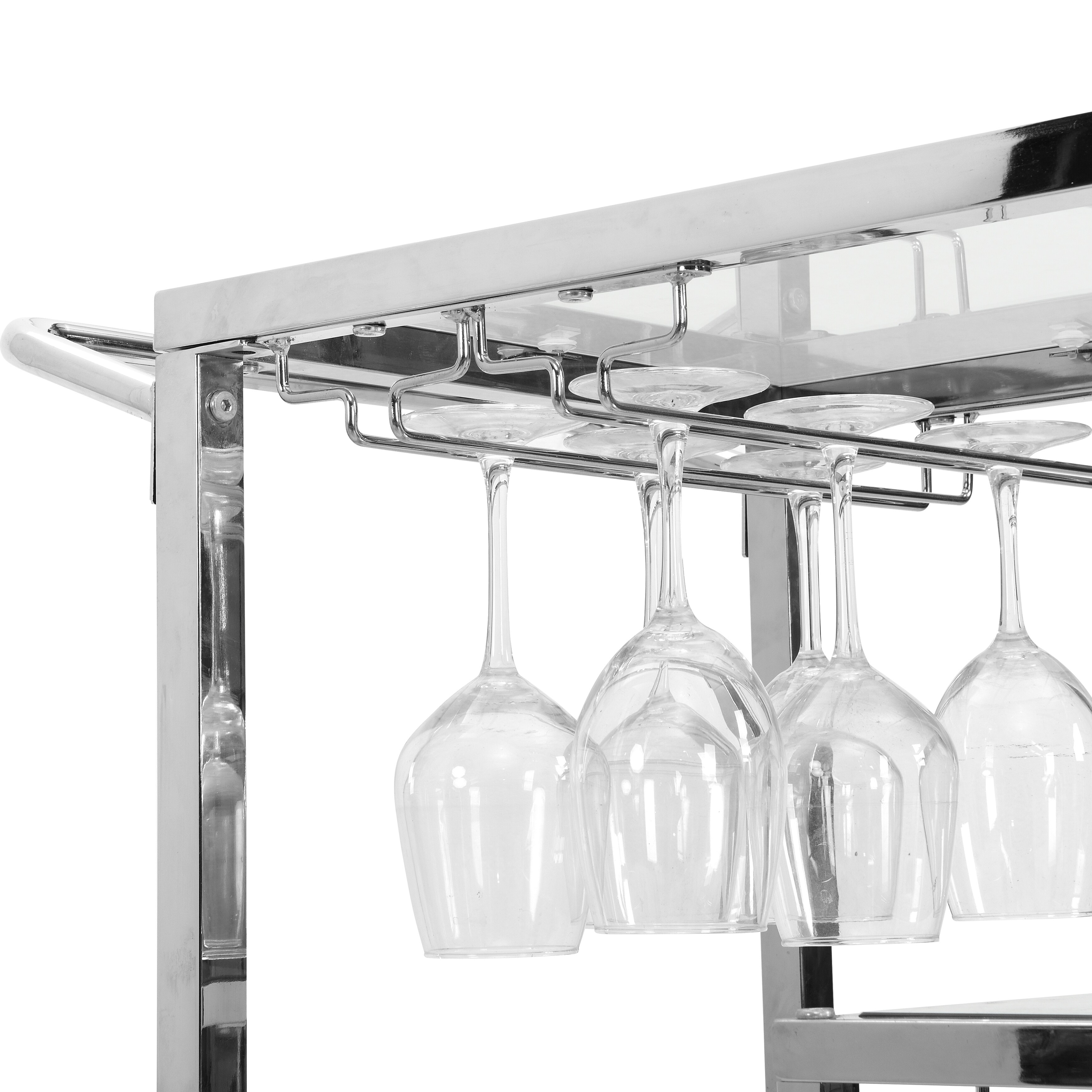 Bar cart with cheap hanging wine glasses