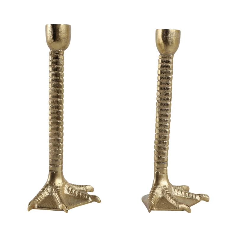 Metal Bird Legs Taper Candle Holders Set of 2 - Gold - 9.0"