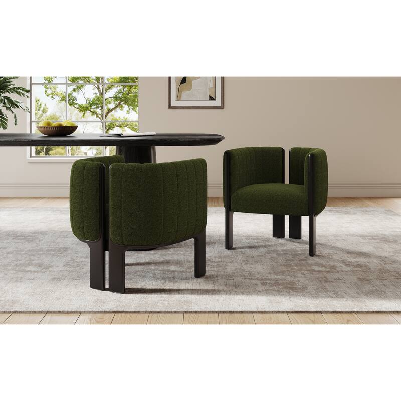 Modern Dining Chairs, Boucle Fabric Accent Chairs for Living Room, Upholstered Lounge Armchair with Wood Frame, Set of 2