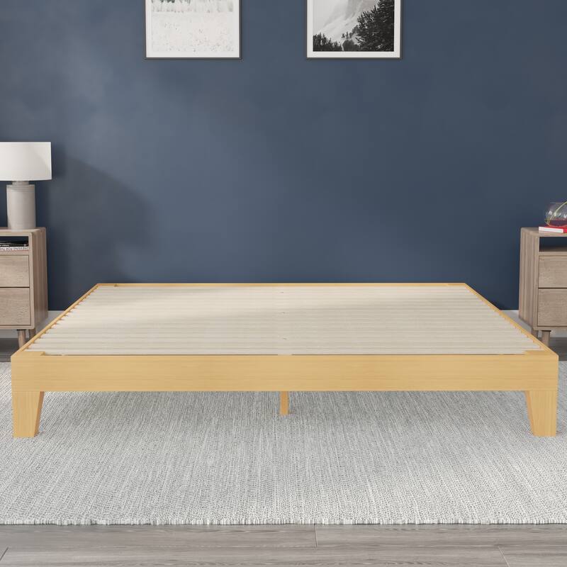 Wood Platform Bed with 14 Wooden Support Slats