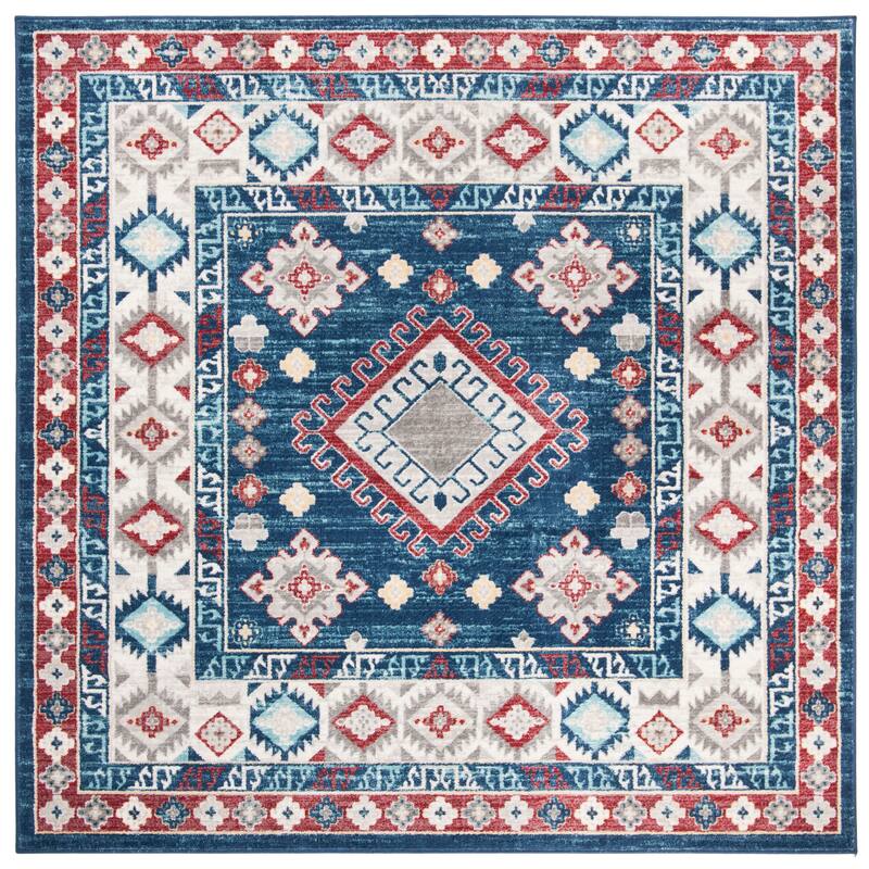 SAFAVIEH Kazak Maribeth Diamond Medallion Rug - 6'7" Square - Navy/Red