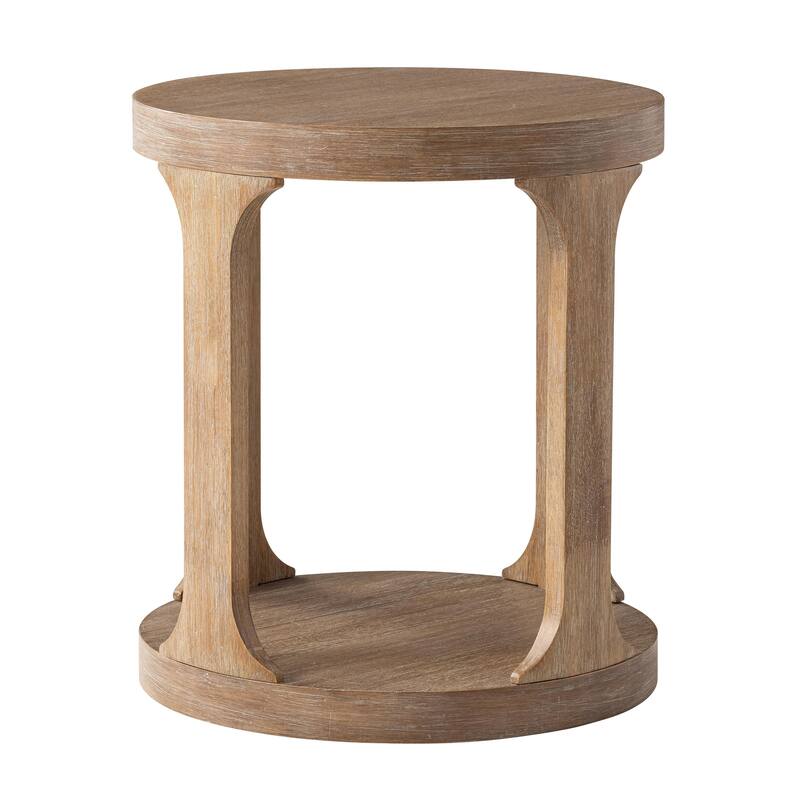 COZAYH Farmhouse End Table Wood Round Side Table for Small Space Rustic Small Pedestal Table for Living Room, Office, Couch
