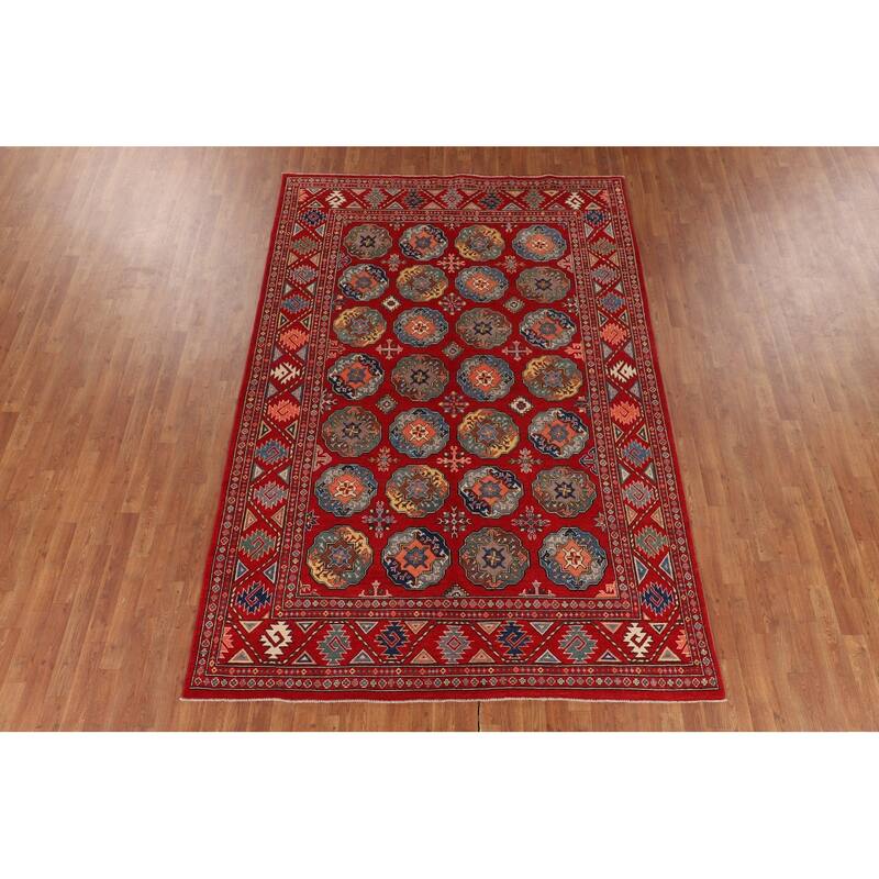 All-Over Red Kazak Oriental Area Rug Hand-Knotted Wool Carpet - 6'7" x 9'7"
