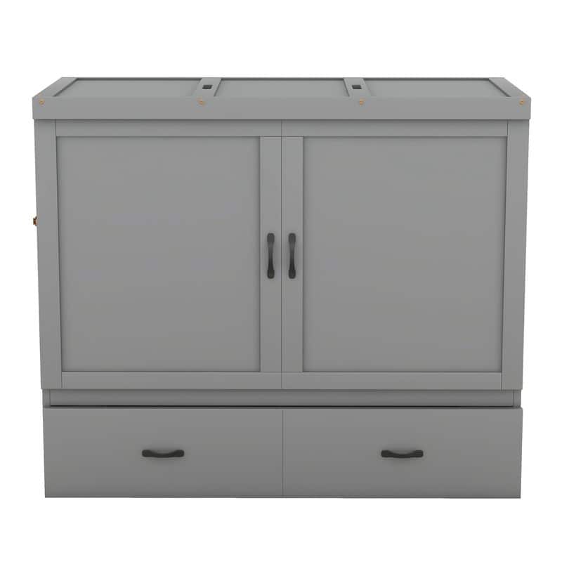 Modern Full Murphy Bed with USB Module and Large Drawer, Grey