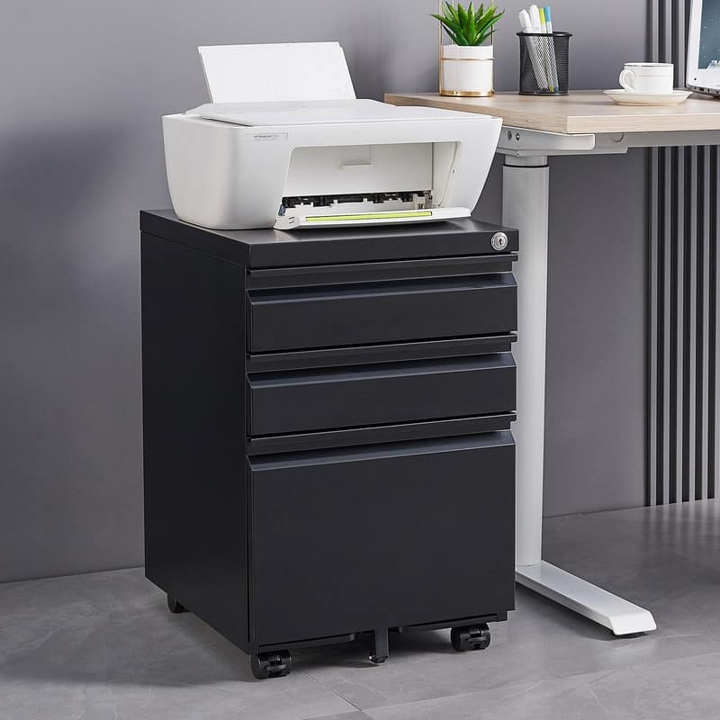 3-Drawer Lockable Rolling File Cabinet with Brakes - Legal/Letter Size, Requires Assembly