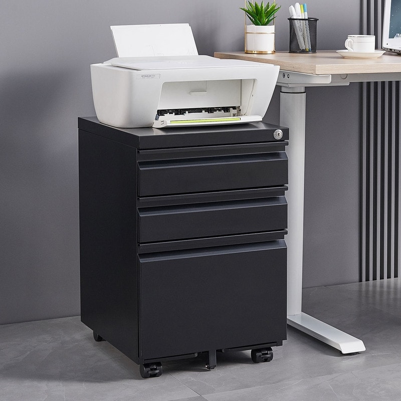 3-Drawer Lockable Rolling File Cabinet with Brakes - Legal/Letter Size, Requires Assembly