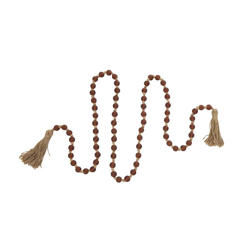 Glass Handmade Round Long Frosted Beaded Garland with Tassel with Knotted Brown Jute - Various Colors - Roche River Decor