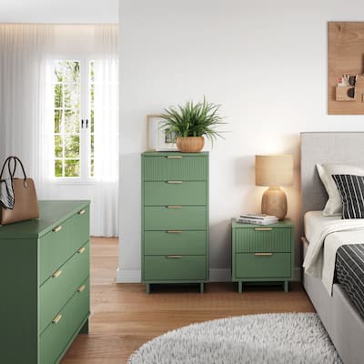 Manhattan Comfort 3-Piece Granville Modern Solid Wood Narrow Chest Dresser Nightstand Set.