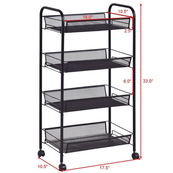 3 Tier Mesh Rolling Storage Cart Shelf Home Kitchen File Fruit Basket W Hook