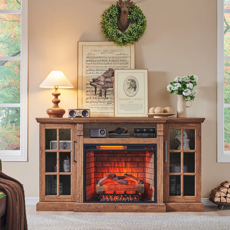 65" Fireplace TV Stand for TVs up to 75",with 28" Electric Fireplace and LED Light