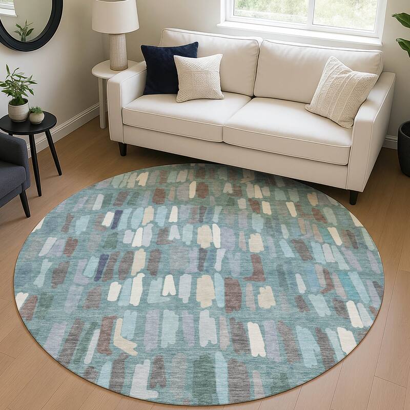 Machine Washable Indoor/ Outdoor Modern Mosaic Chantille Rug