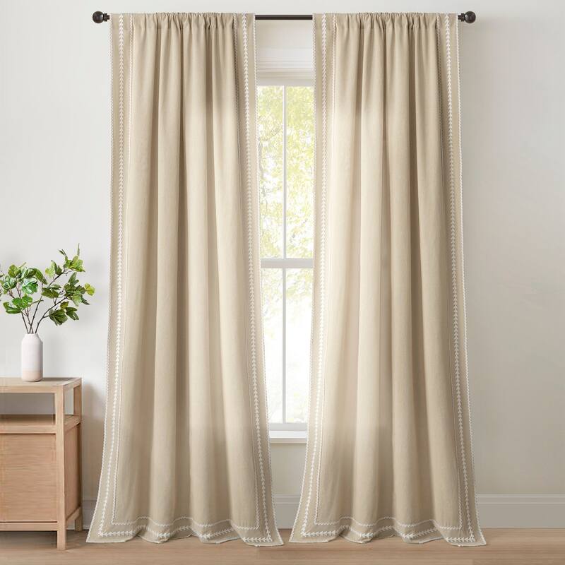 Lush Decor Olivia Ric Rac Embroidery Border Window Curtain Panels