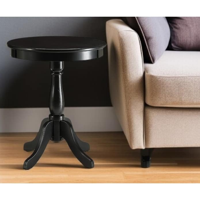 HomeRoots 22" Black Wood Round Pedestal End Table - 18" W x 18" D x 22" H