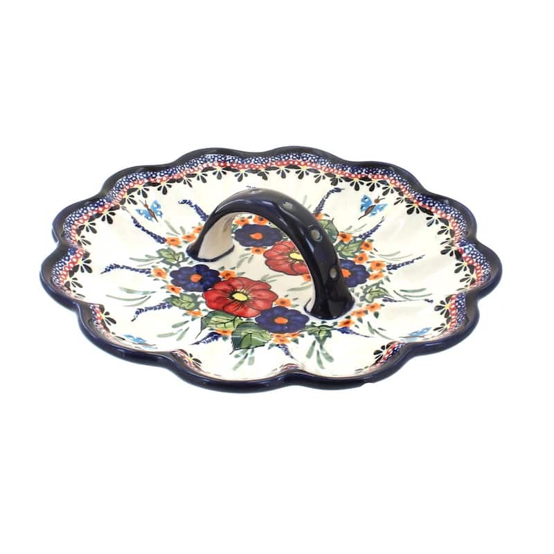 Blue Rose Polish Pottery 1559 Zaklady Egg Plate - Floral Butterfly