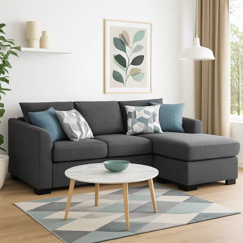 Storia Sleeper Sectional Chaise Sofa, Heather Gray, 4 Pillows, 84 Inch