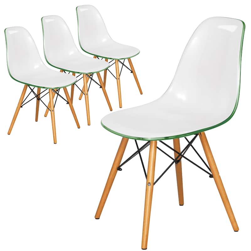 Cresco Acrylic Dining Chair in Solid Beech Wood Legs Banquet Side Chair (Set of 4) for Indoor and Outdoor - 32" Height - White Green