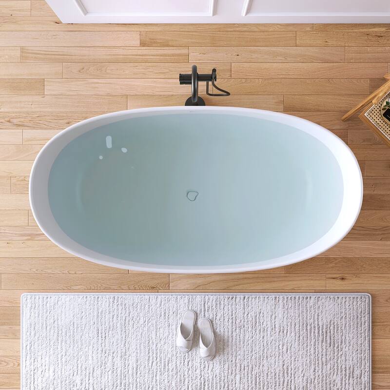 MEDUNJESS 65'' Freestanding Bathtub Solid Surface Soaking Tub