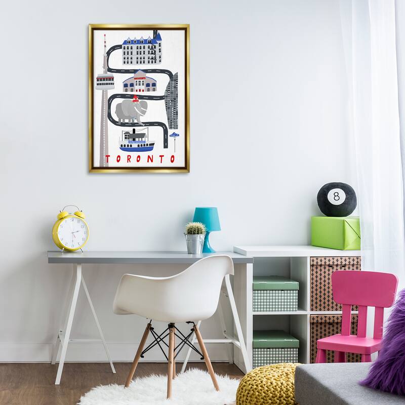 Stupell Toronto Whimsical Travel City Framed Floater Canvas Wall Art Design By Carla Daly