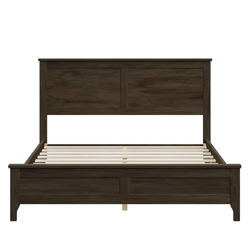 Modern Solid Wood Full Size Platform Bed with Sturdy Wooden Slats Support - Espresso