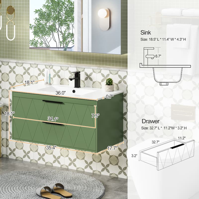 Wall Mount Vanity with Ceramic Sink SMC Sink Soft-Close
