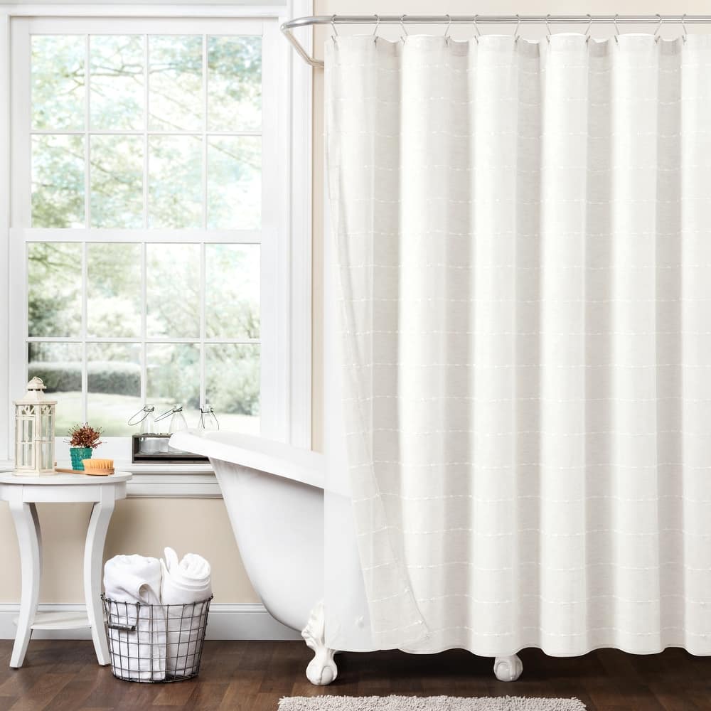 Lush Decor Farmhouse Textured Sheer With Peva Lining Shower Curtain