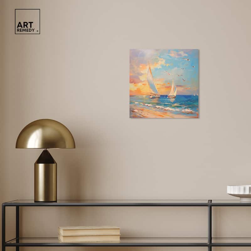 Art Remedy Sailboats In The Sunset Gallery Wrapped Sailing 1 Piece Canvas Wall Art