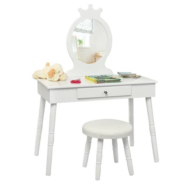 slide 2 of 9, Gymax Kids Vanity Makeup Table & Chair Set Make Up Stool Play Set for - See Details White - See Details