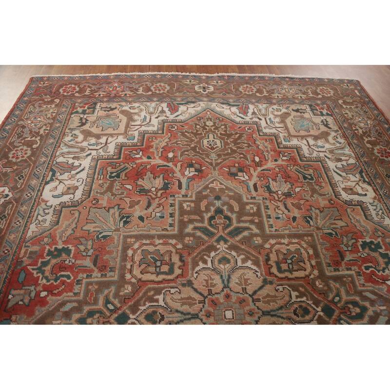 Hand Knotted Oriental 100% Wool Carpet Traditional Medallion Red Heriz Area Rug - 11' 5'' X 8' 5''
